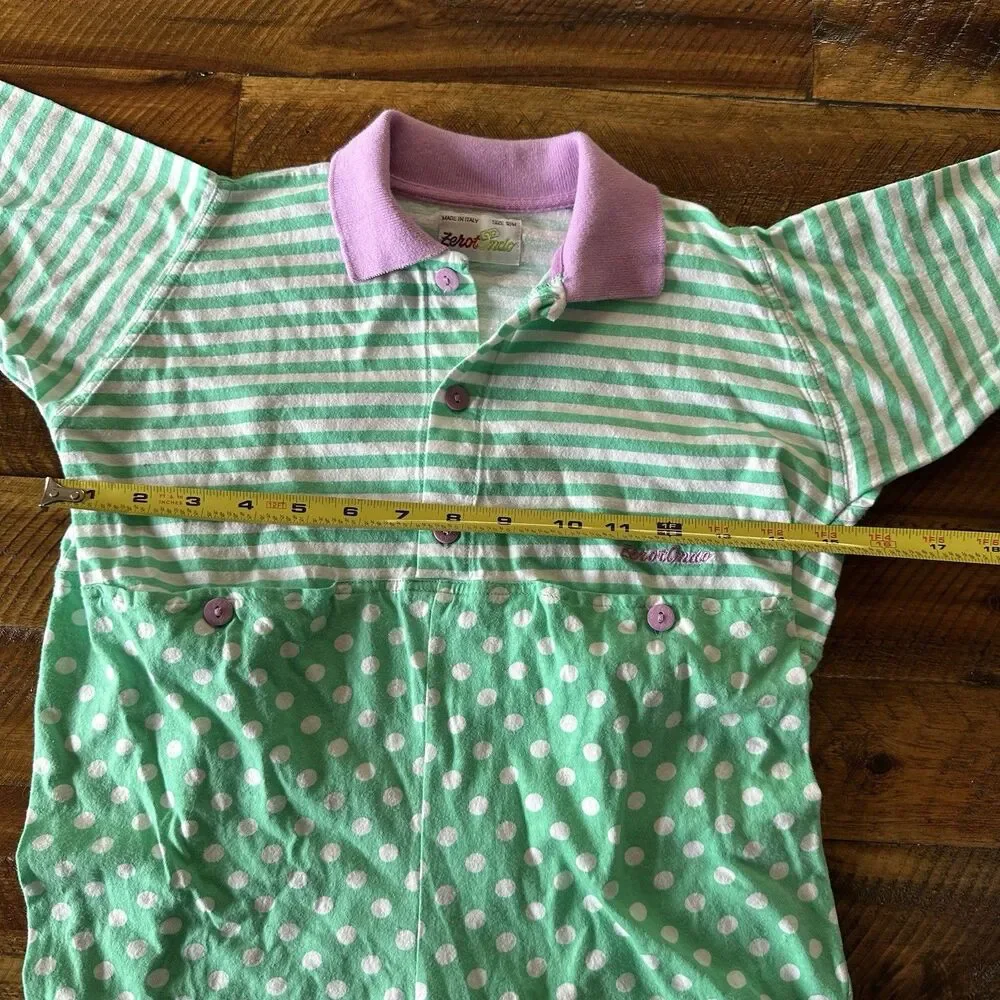 ZerotOndo Italian Baby Romper Size 18 Months Green Purple Stripes Polka Dots